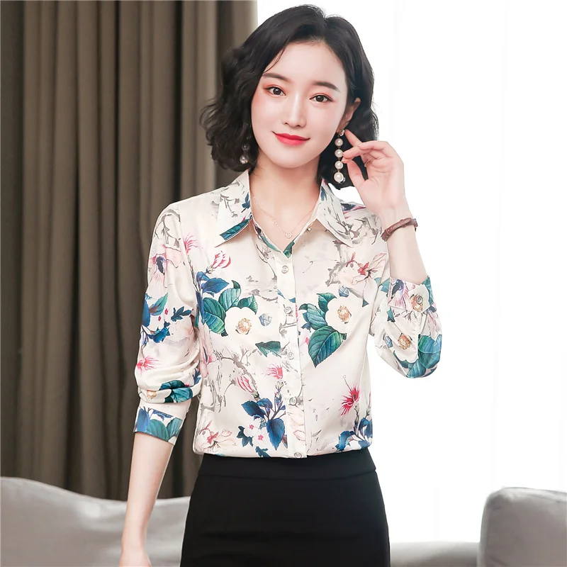 

Korean Fashion Silk Women Blouses Satin Long Sleeve Shirt and Blouse Office Lady Blusas Largas Plus Size Autumn Womens Tops