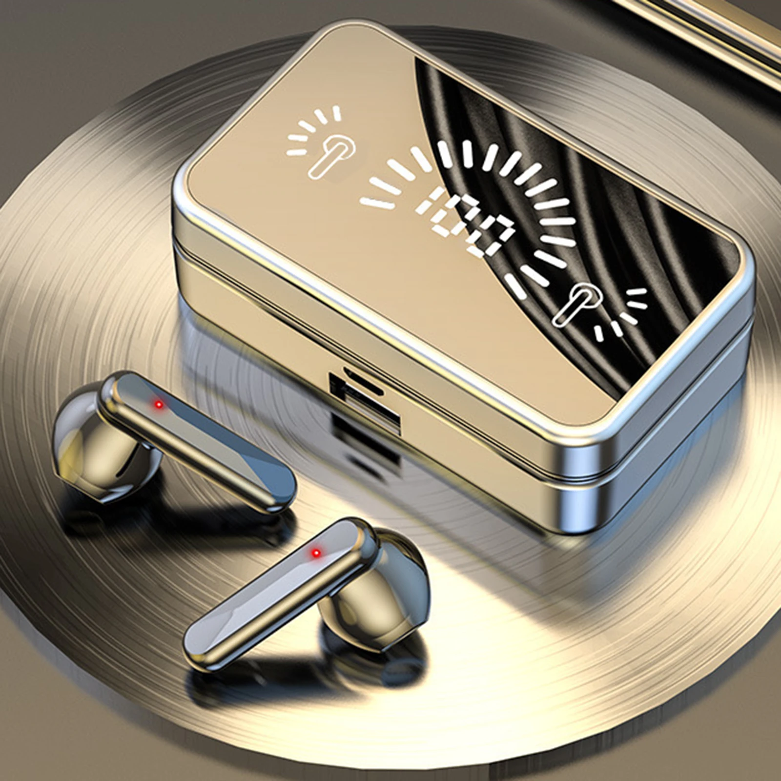 

Tws Stylish Wireless Earbuds Hifi Led Display Mirror Sports Headsets Stereo Earbuds Waterproof Auto Pairing Stereo Headphone