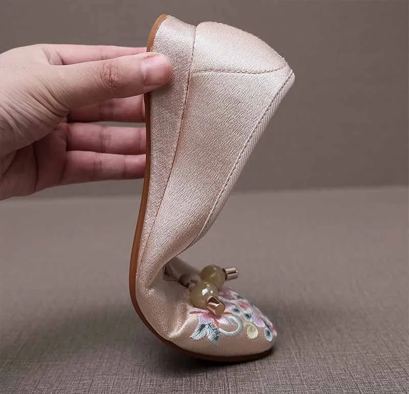 Hanfu Shoes Women Summer&amp Autumn Flat Chinese Vintage Embroidered Beige Black For Plus Size |