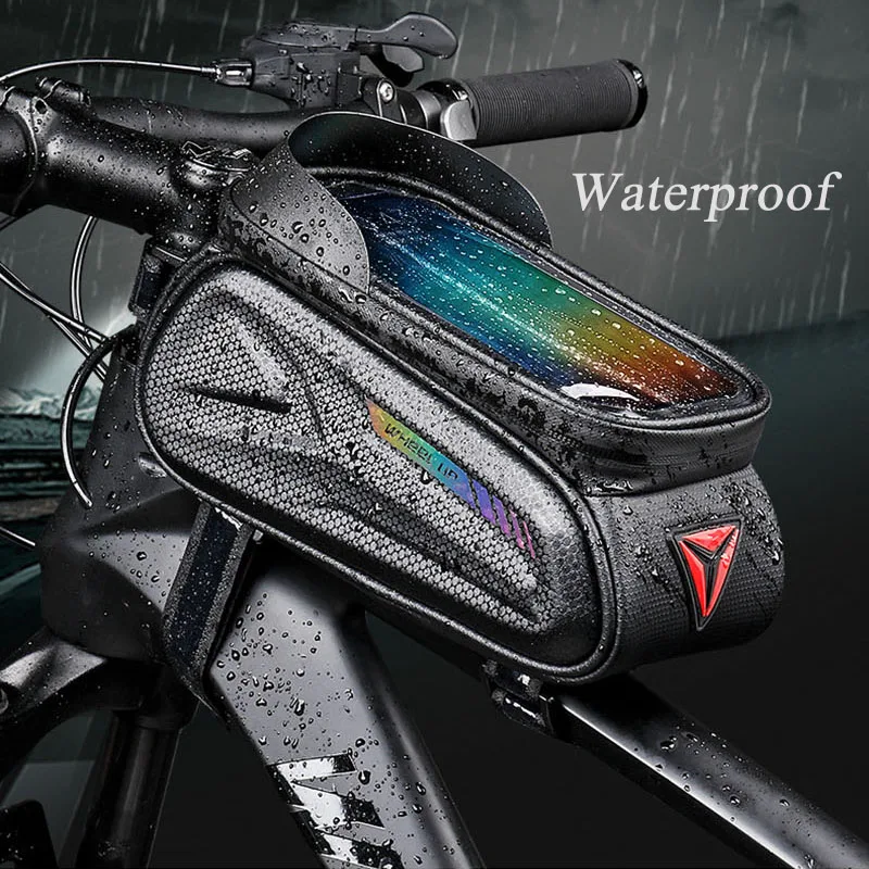 wheel up rainproof bicycle top tube bag touch screen phone cases 7 inch bike bag front with sun visor cycling assessoires free global shipping