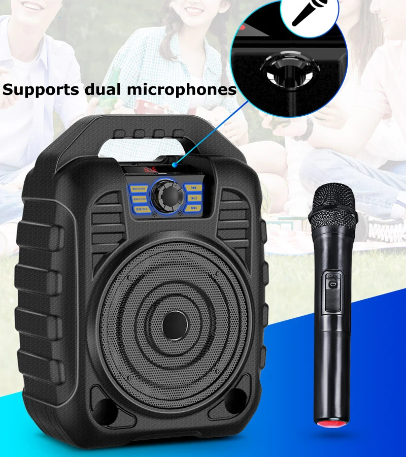 구매 T26 휴대용 PA 시스템 블루투스 스피커 및 무선 마이크 가라오케 기계 및 FM 라디오 오디오 녹음 원격 제어