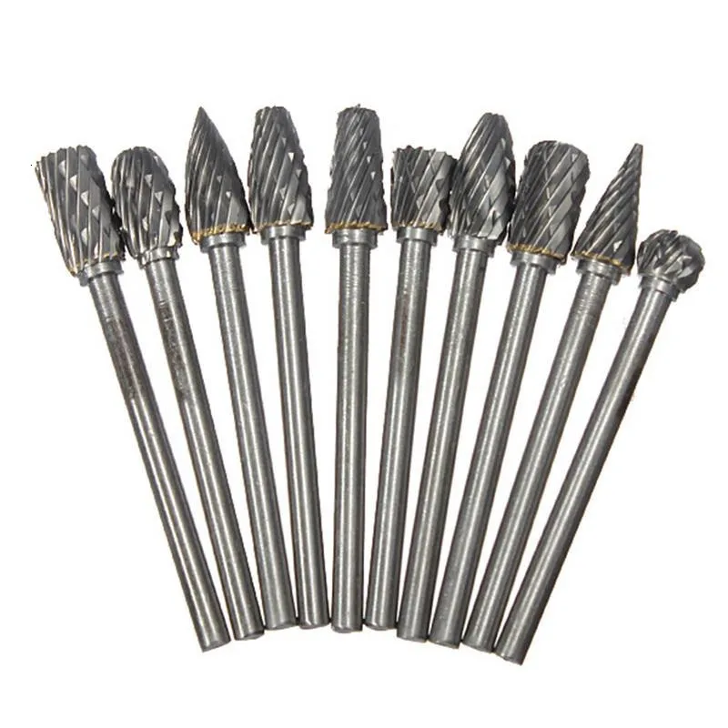 PEGASI 10pcs 3x6mm Tungsten Carbide Drill Engraving Bits Set For Metal Burr Tungstenio CNC Milling Cutter Dremel Mini Cone