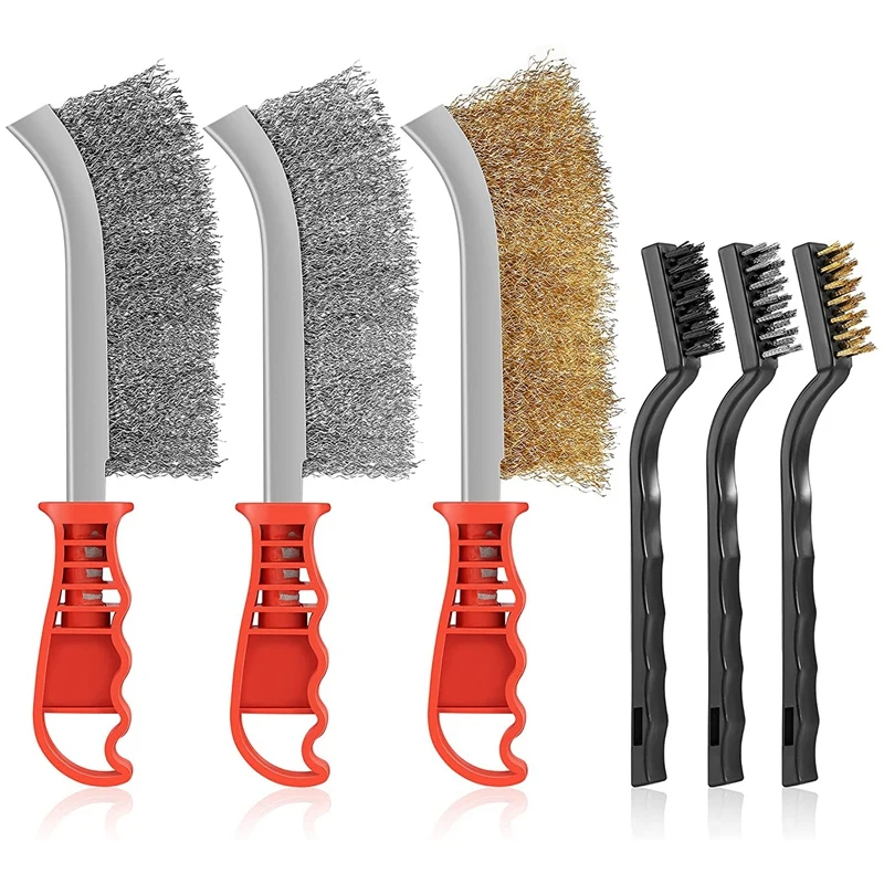 

6 Pieces Wire Brush Set Stainless Steel Brass Nylon Hand Wire Brush For Cleaning Welding Slag, Rust Removal Wire Brush