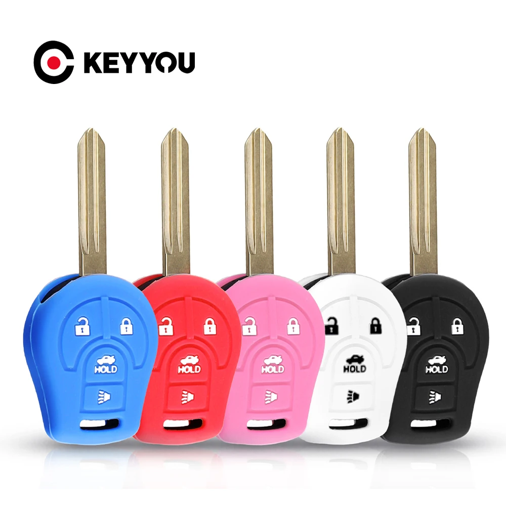 

KEYYOU 4 Buttons Silicone Car Key Case Cover For Nissan 350Z Altima Armada Cube Juke Maxima NV Sentra Versa Tiida Micra