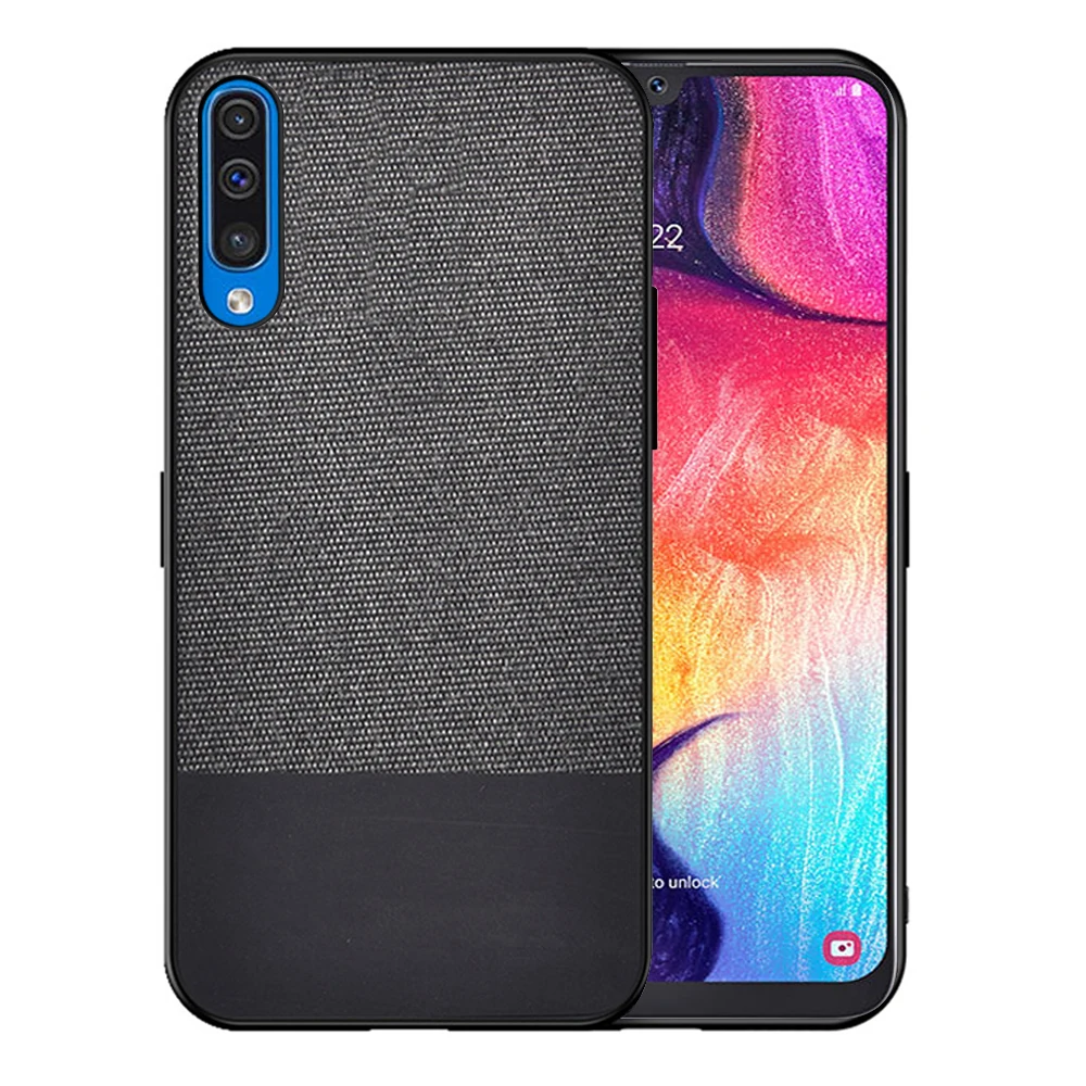 Для samsung Galaxy A50s A30s A20s A20e A10s A10e задняя крышка тонкий ТПУ + PC ткань кожаный чехол с