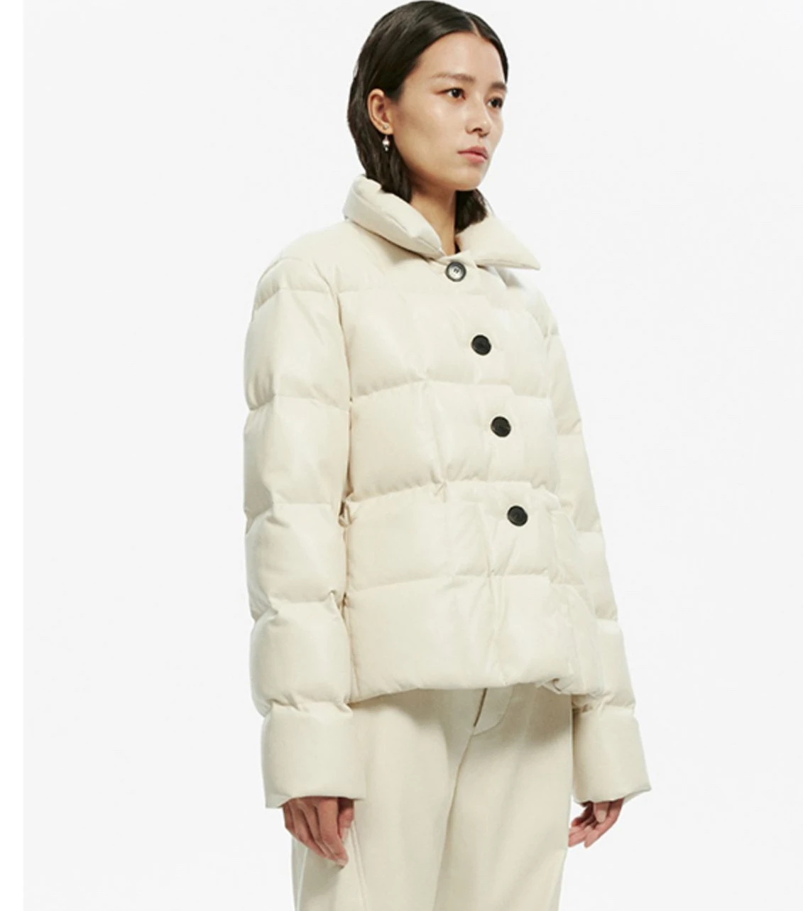 

Женский Зимний однобортный пуховик с воротником-стойкой и длинным рукавом