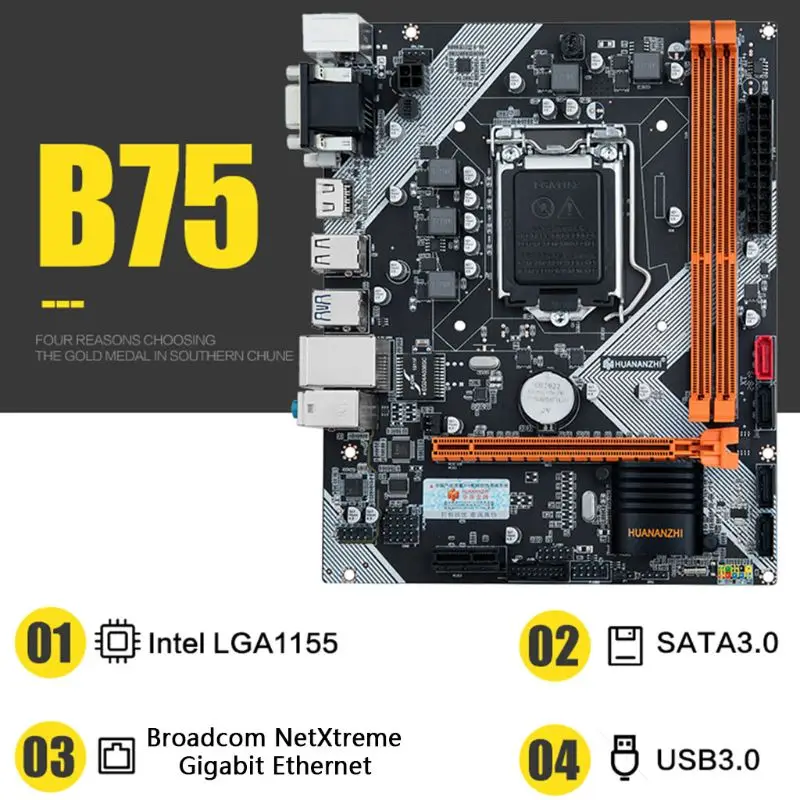 Huananzhi B75 настольная материнская плата LGA1155 для i3 i5 i7 cpu поддержка памяти ddr3