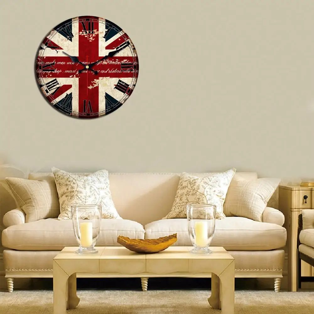 Большие деревянные настенные часы в стиле ретро британский флаг нержавеющие