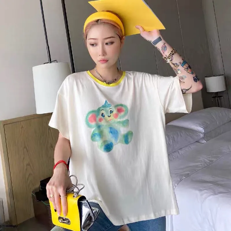 

Women Spring Summer New White Designed Print T-Shirt Female High Street Brand Loose Tee Ladies Casual Fashion Lovers Top ML135