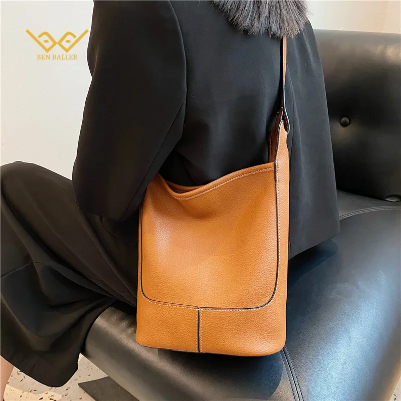 

BEN BALLER женские модные сумки-ведра из искусственной кожи, винтажная сумка-мессенджер, Высококачественная Ретро сумка через плечо, простая су...