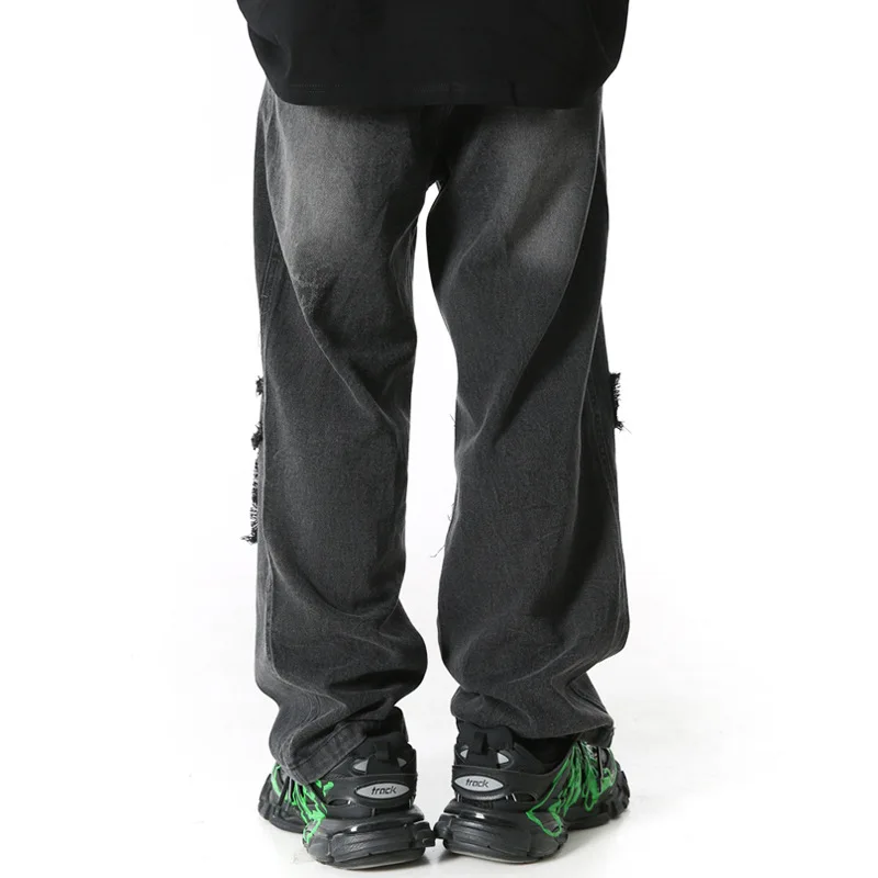 2020 Hip Baggy Pants Streetwear Men Loose Denim Black Vintage Patchwork Harajuku Joggers Trousers Cotton WO122 | Мужская одежда