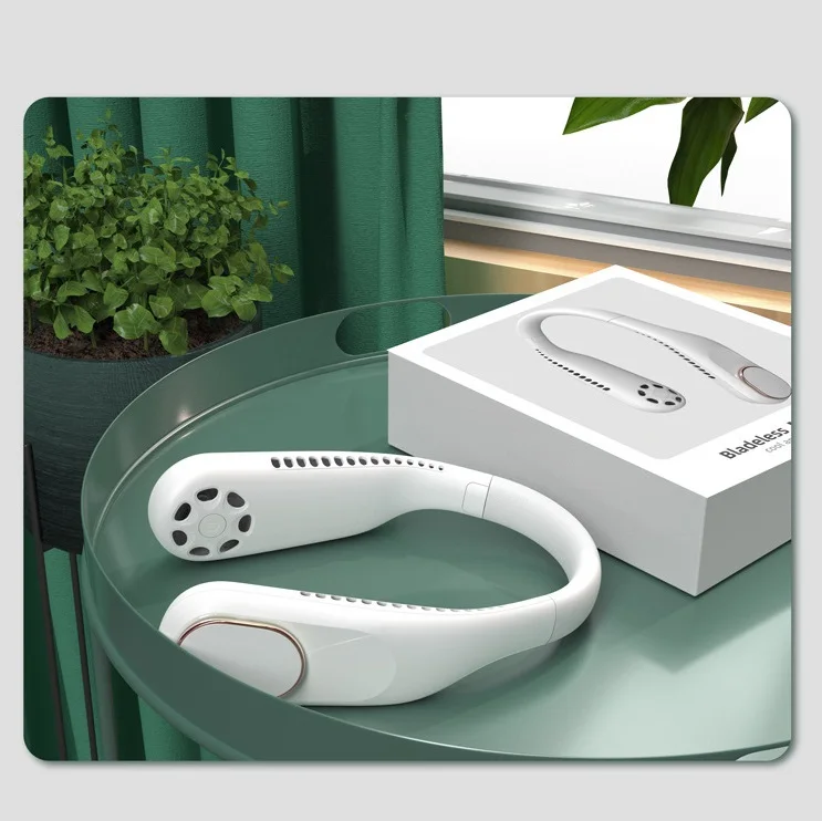 

2021 New Mini Bladeless Fan Neck Fan 4000 mAh USB Rechargeable Mute Sports 3-speed adjustable Portable Fans For Home Outdoor