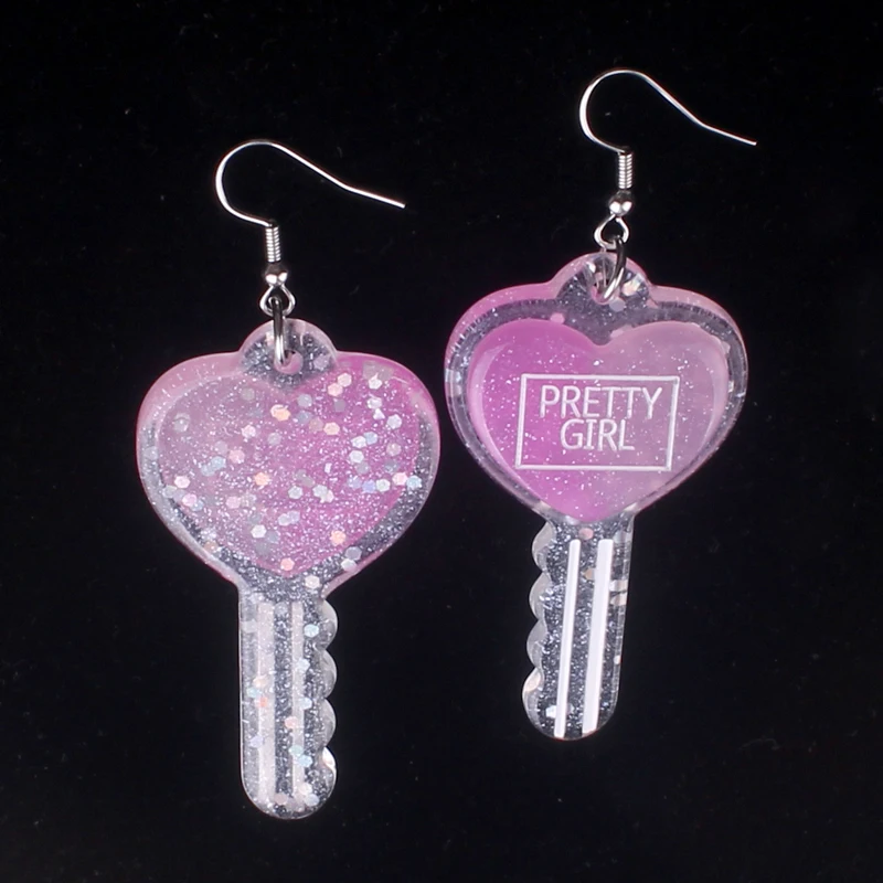 Женские серьги-ключи в виде сердца и звезды, розовые серьги ручной работы из смолы в стиле панк, ювелирные изделия, аксессуары di288, 2021