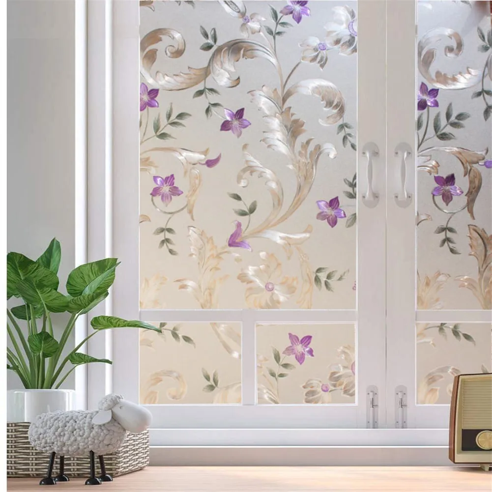 

3D 45*100CM Privacy Window Film Morning Glory Colored Static Glass Film Painted Window Sticker Frosted Decorative For Bedroom