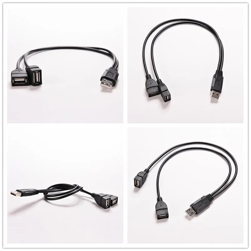 New Black USB 2.0 Extension Cable A 1 Female to 2 Dual Male Data Hub Power Adapter Y Splitter Charging Cord | Автомобили и