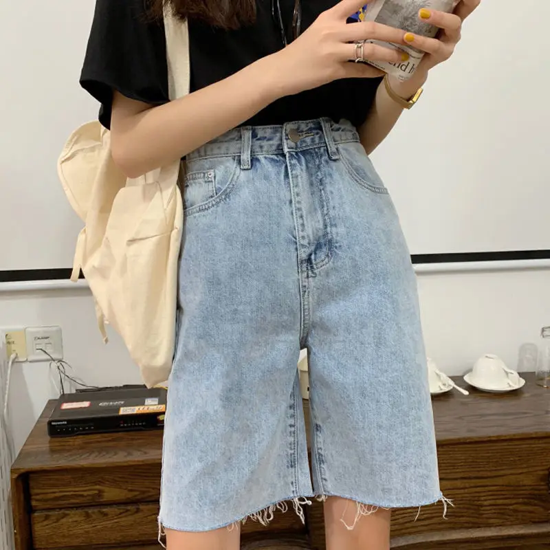 

Summer chic high waist straight jeans Capris for women