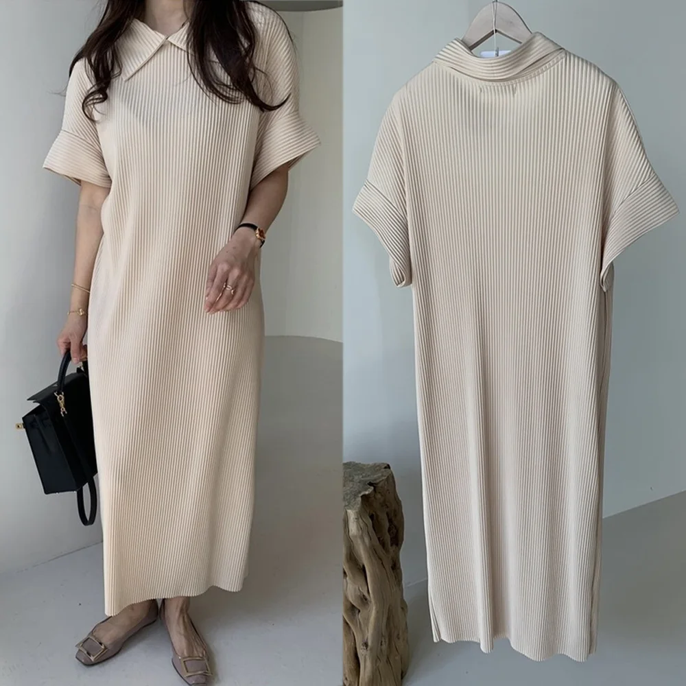 Простое и просторное Плиссированное длинное платье в стиле ретро с