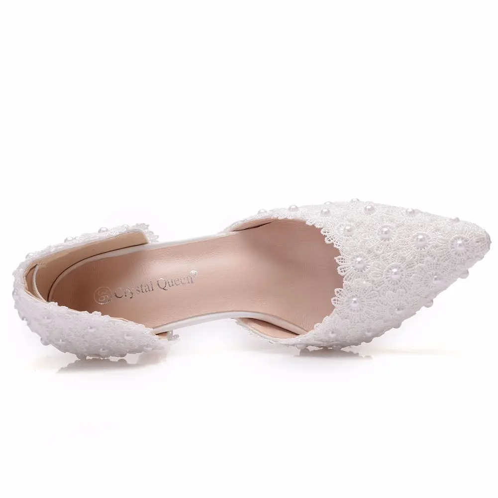 Женские свадебные босоножки на высоком каблуке белые сандалии с кружевными