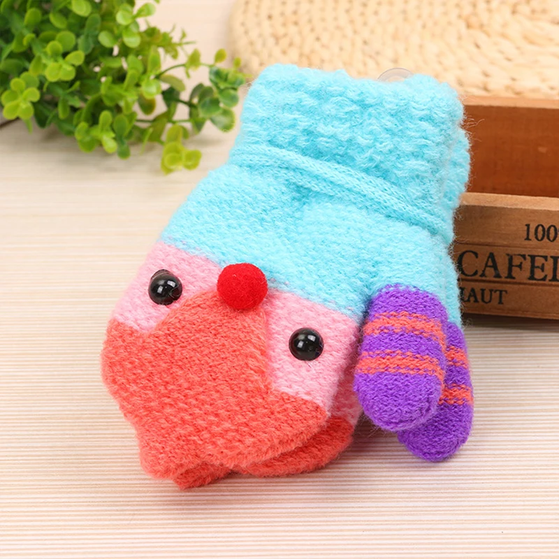 Новые зимние детские вязаные перчатки мультяшный шнурок полный палец варежки