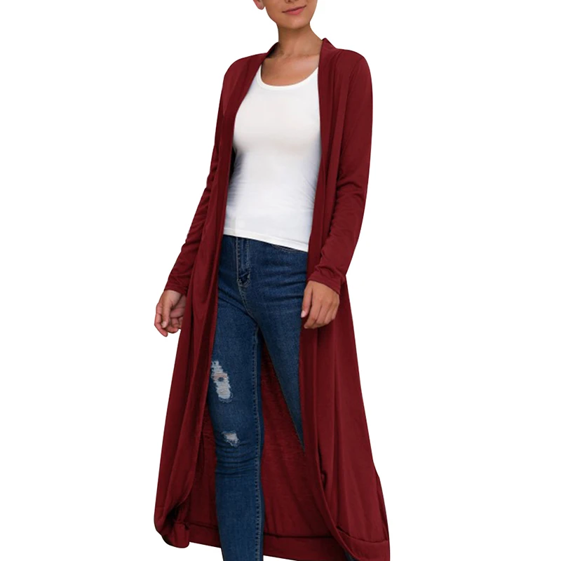 

Women Autumn Winter Casual Solid Color Long Section Slim Long-sleeved Cardigan Fashion Coat