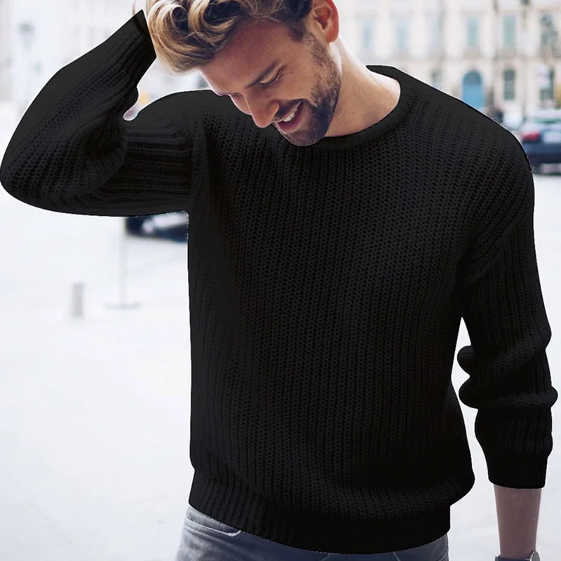 

Men Brand Sweater Black White Casual Knitted Pullover Solid O Neck Men Sweaters Fashion Streetwear Autumn Winter Tops