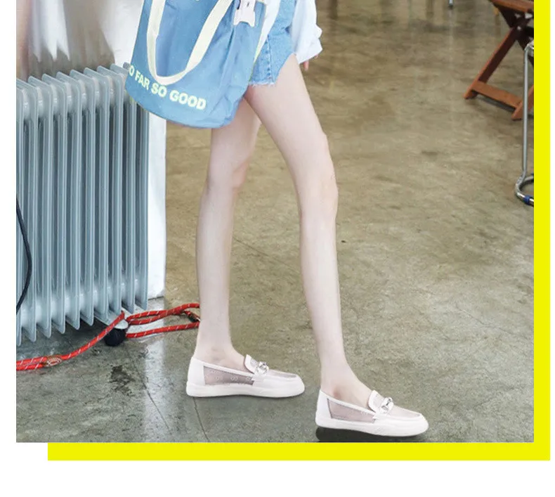 

Women's Flatform White Shoes Summer 2021 Korean Breathable Soft Bottom Genuine Leather Loafers Fairy Sweet Casual Low-top Sandal