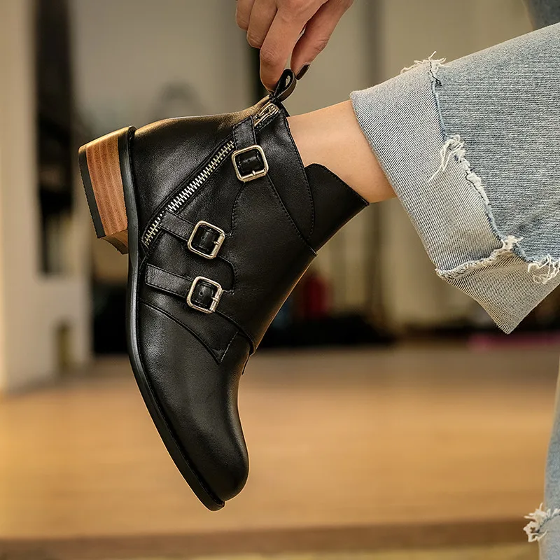 YMECHIC/байкерские кожаные ботильоны Новинка осенне-зимние ботинки с пряжкой в