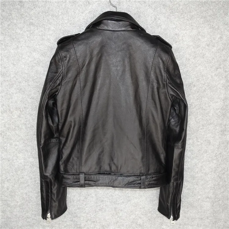 New 2021 Fashion Trend Women's Genuine Sheepskin Leather Motorcycle Biker Jackets Turn-down Collar Black Plus Big Size XXL 2XL