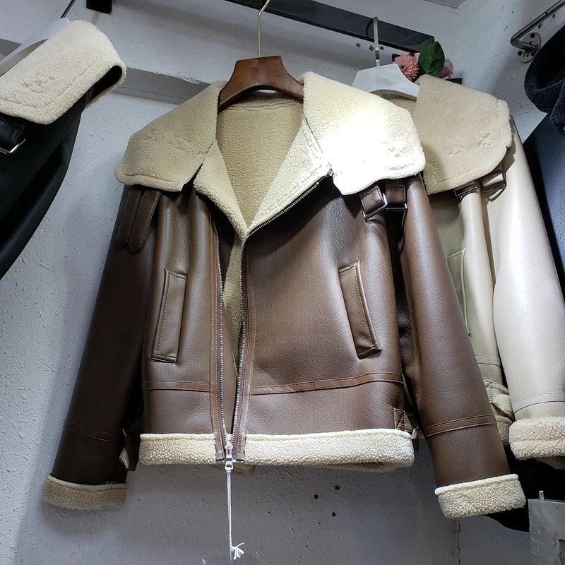 Бархатная Толстая куртка из искусственной кожи Женская Осенняя/зимняя одежда