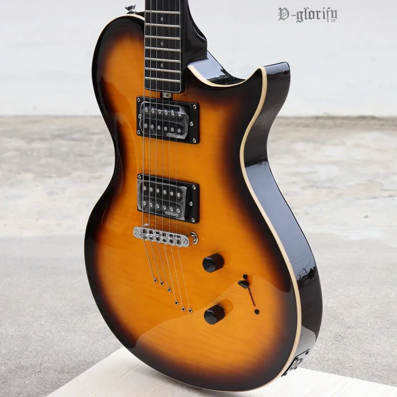 Пламя клен Топ шеи через sunburst Цвет электрогитара 39 дюймов высокий Глянец 6 струн 22 Лады острый угол электрогитара