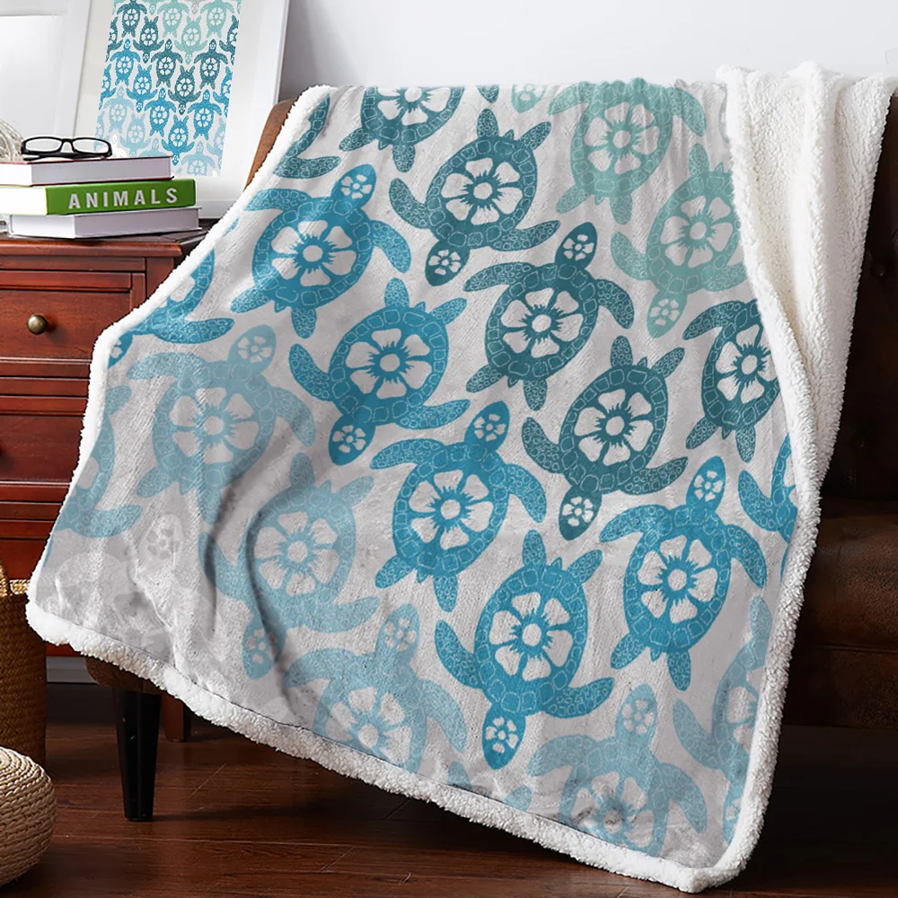 Коралловое синее морское черепаховое зеленое белое одеяло с цветочным рисунком