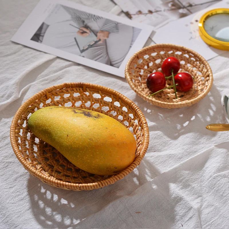 

Fruit Basket Bread Basket Tray Storage Basket Rattan Woven Fruit Basket Bread Serving Basket Round Shallow Basket DNJ998