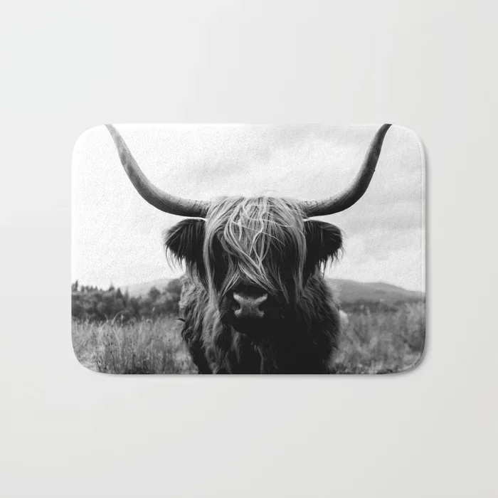 

HOT Bathroom Rugs Scottish Highland Animal Bath Mat Flannel Absorbent Non Slip Doormat Entrance Door Bath Room Mats