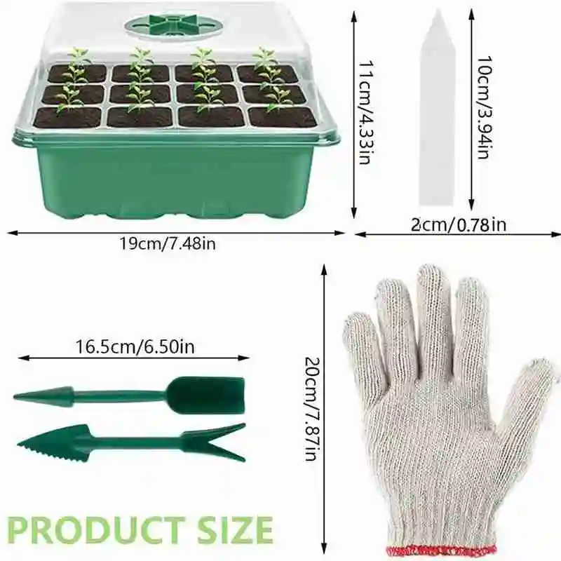 

12 Holes Plastic Nursery Pots Kit Plant Germination Tray Planter Flower Pot Lids Hydroponic Seeds Grow Tray Seedling Shovels