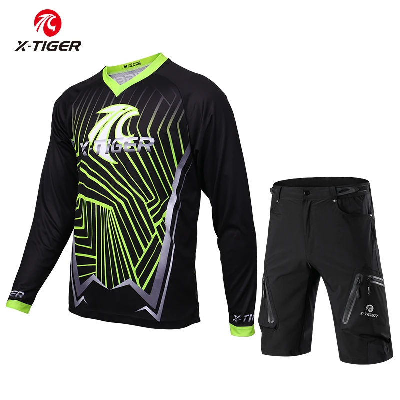 X Tiger 100% полиэстер с длинным рукавом горнолыжные Джерси комплект быстросохнущие