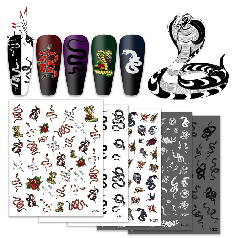 Стикеры 3D на ногти Nail Art Новый черный белый цвет дракон змея дизайн с изображением