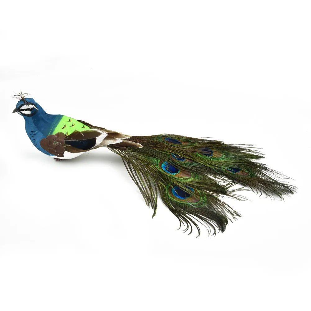 

Artificial Peacock Long Tail Bird Figurine Animal Statue Feathered Realistic For Garden Home Decor Props Ornament Creative Gift