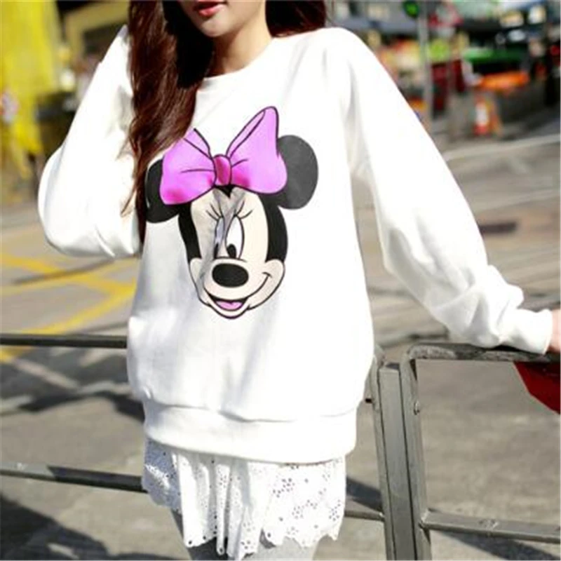 Стильные женские толстовки с капюшоном Микки Маусом Disney белые повседневные