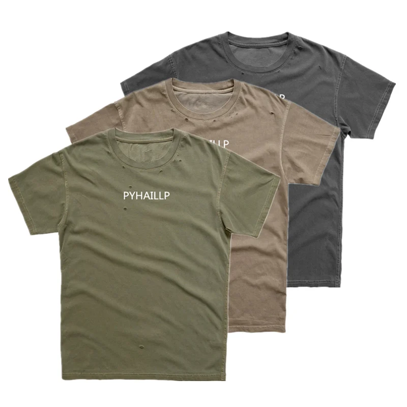 

T-Shirt Men 2019 Autumn Hole design Short Sleeve O-Neck T Shirt Men Brand Clothing Fashion fitness Cotton Tee Tops clothing