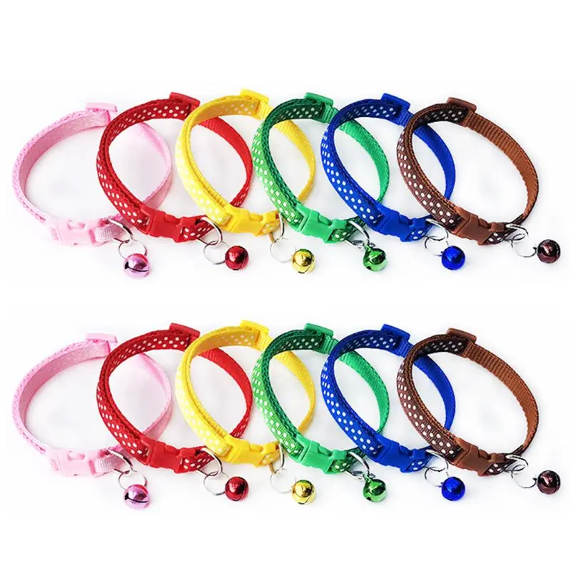 

12PCS Adjustable Wave Point Pet Bells Collars Colorful Cute Pure Color Supplies LX9C