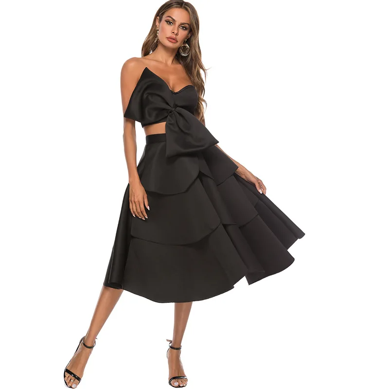 Женский летний комплект из двух предметов сексуальный укороченный топ и юбка с