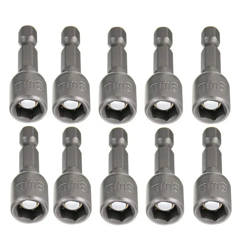 

10pcs Hex Magnetic Power 8mm 5/16 Socket Adapter Drill Bit Nut Driver Set 1/4 inch Hex for Power Tools Screwdriver