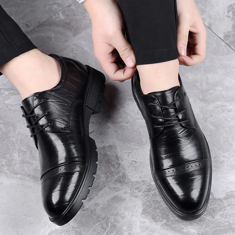 

Autumn New Men's Leather Casual Shoes Classic fashion Comfortable office formal Style Business Lace up Antiskid Platform shoes