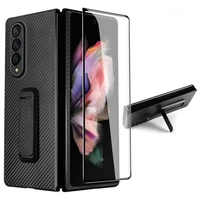 for samsung galaxy z fold 3 case luxury real carbon fiber phone holder cover case with tempered glass for samsung z fold3 5g