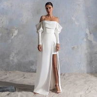 spaghetti strap fulle sleeve side slit strapless wedding dresses floor length sequined beading pleat zipper back bridal gowns