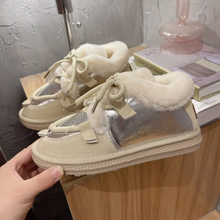 

Cute Wool Snow Boots 2021 Winter Fashion Women's Flats Shoes Apricot Black Ankle Boots Dropshipping