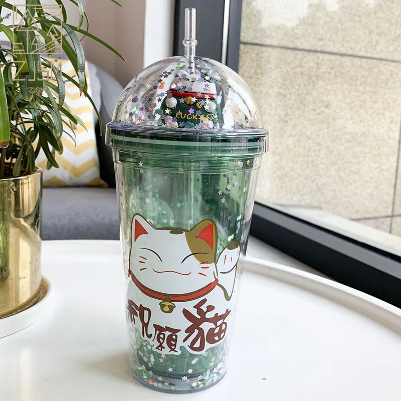 

Cartoon Fashion Straw Cup Summer Cold Drink Caffte Cup Creative Korean Version Cute Cat Drinking Cup Couple Cup Student Cup