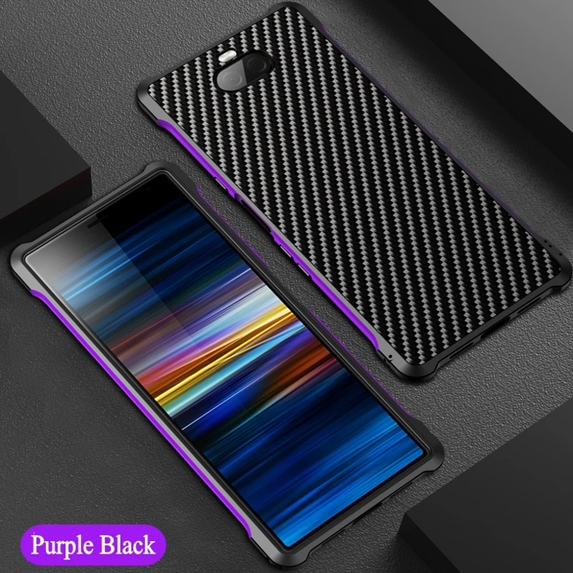 Чехол для SONY Xperia 1, металлический алюминиевый бампер, рамка, углеродное волокно, текстура, PC чехол для SONY Xperia 10 Plus, чехол