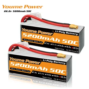 Аккумулятор YOUME 6s 12 в Lipo 22,2 мАч, батарея с разъемом T Deans 50C-100C для радиоуправляемой машинки, грузовиков, лодок, вертолетов, квадрокоптеров, 5200 упаковок