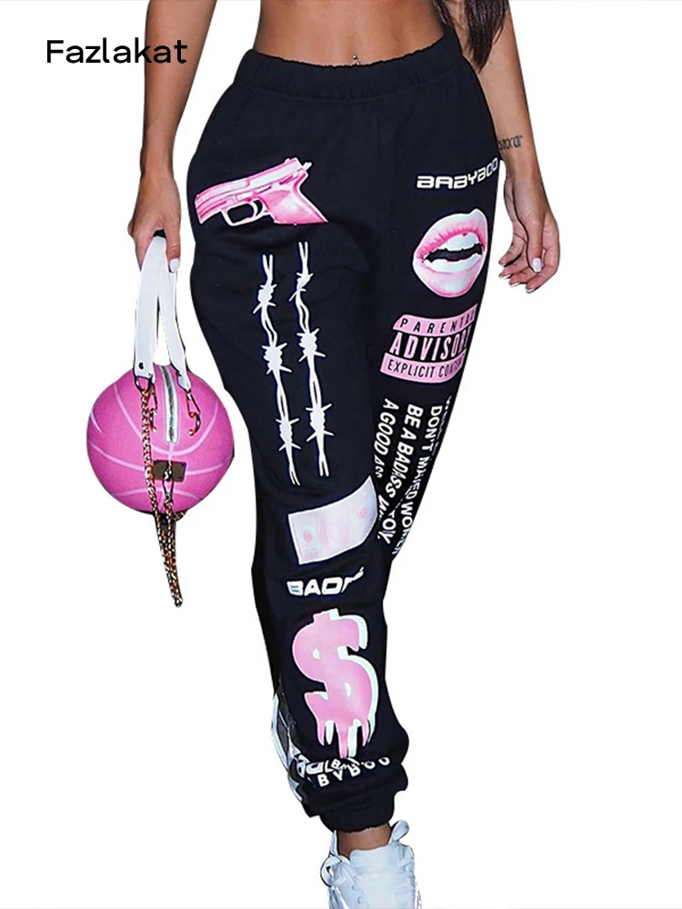 

Летние спортивные брюки в стиле хип-хоп с графическим рисунком, новинка 2021, женские брюки для бега в стиле Харадзюку, Свободные повседневные...